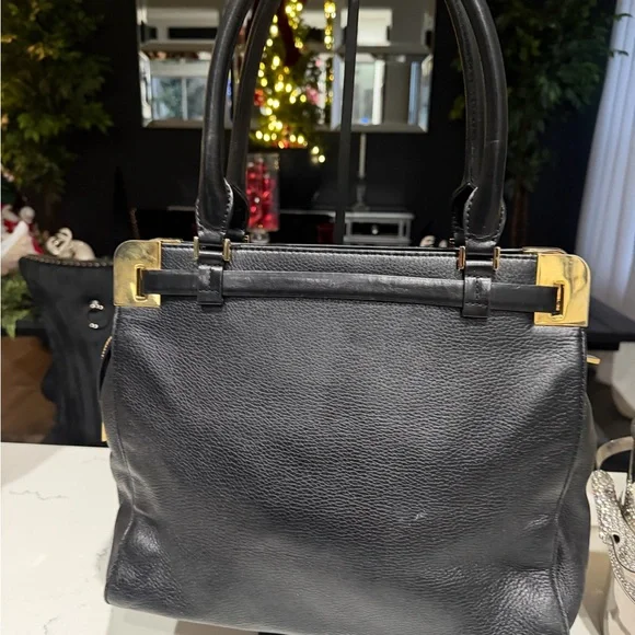 Michael Kors Collection Black Crocodile-Embossed Satchel - Picture 5 of 12